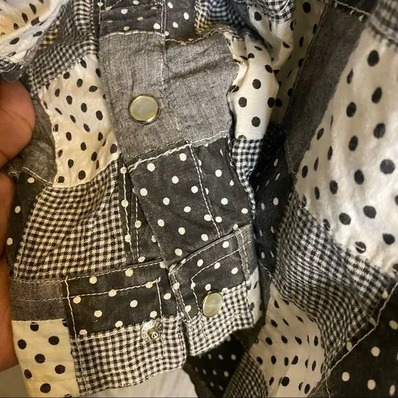 Vintage Liz Claiborne LizWear Black/Gray/White Patchwork Snap Button Shirt - Med - Picture 4 of 5